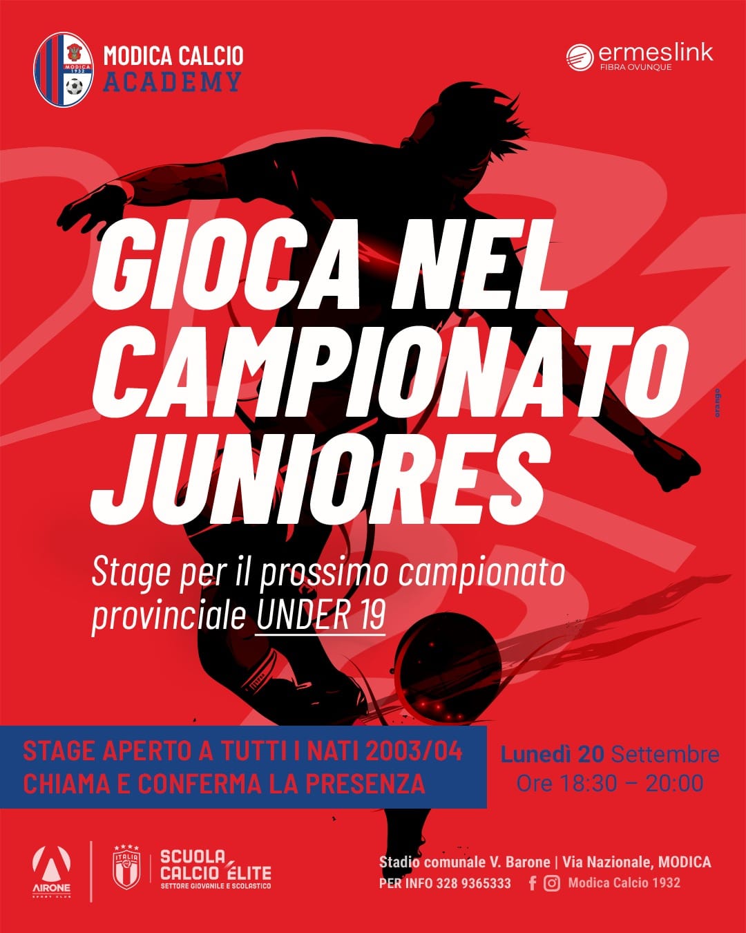 Il Modica Calcio pensa anche al futuro, lunedì al “Barone” stage per atleti “Juniores”