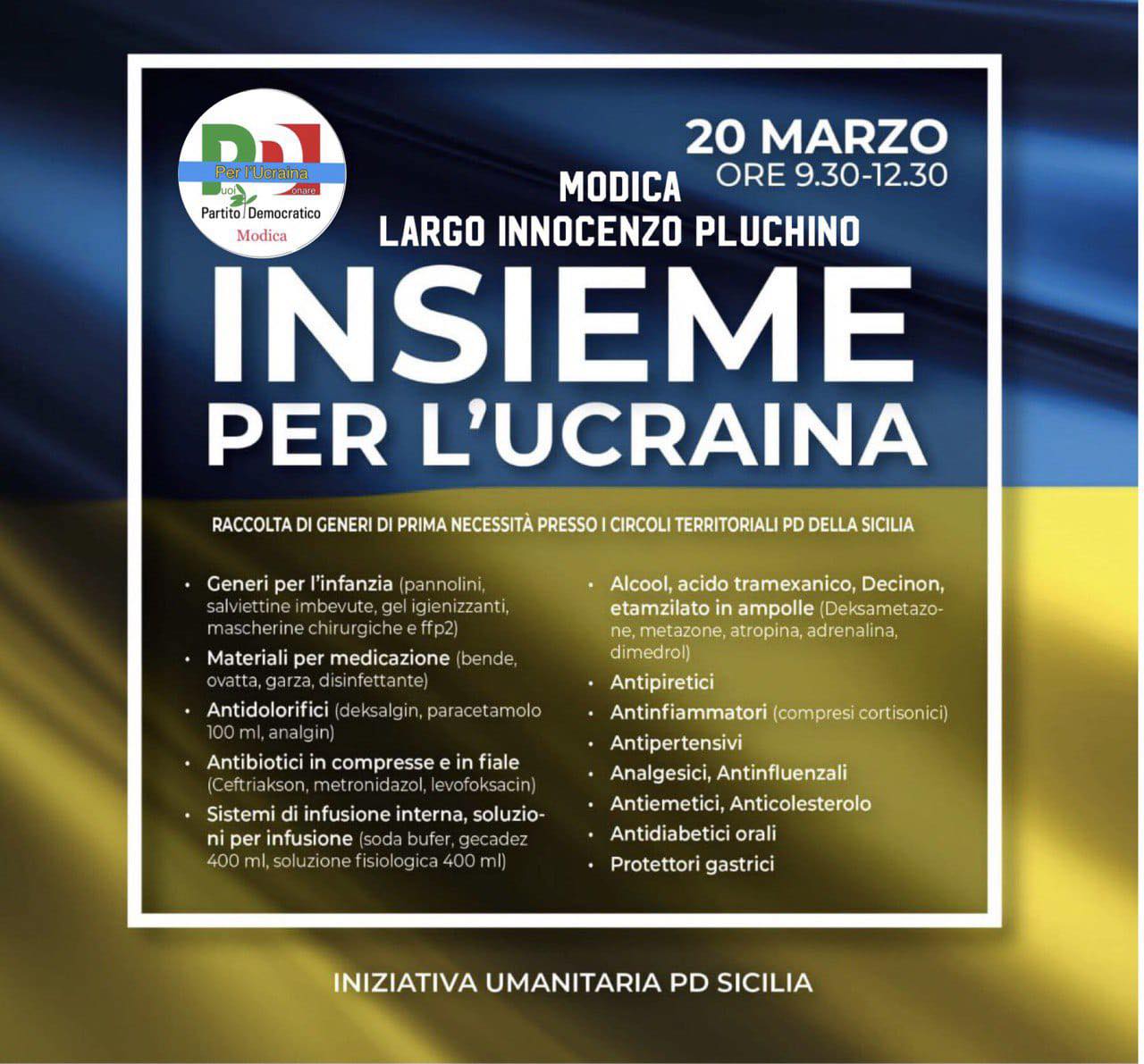 ‘Insieme per l’Ucraina’: il Pd di Modica organizza una raccolta di beni di prima necessità