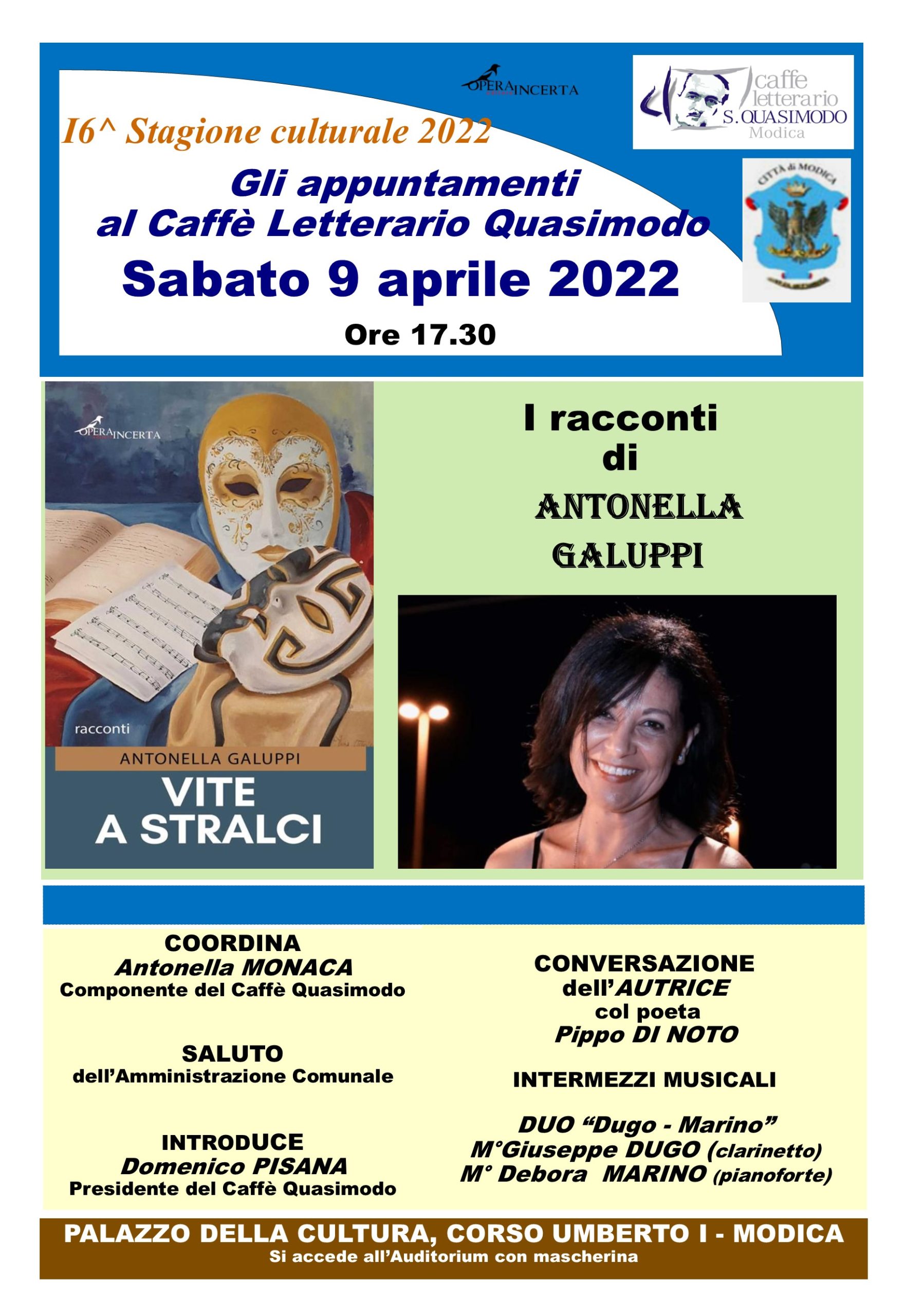 Modica: i racconti di Antonella Galuppi al Caffè Quasimodo, appuntamento sabato 9 Aprile