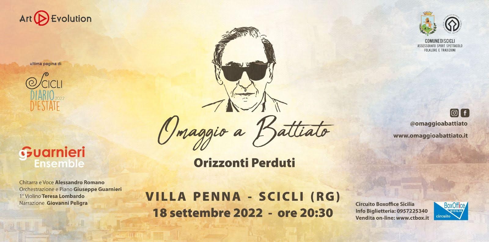 L’Omaggio a Battiato chiuderà il “Diario D’Estate” di Scicli, appuntamento il 18 Settembre a Villa Penna