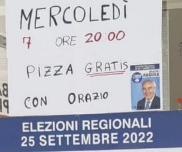 Quanti voti vale una pizza? L’on Ragusa ha deciso di offrirla ai suoi elettori. E la Lucarelli colpisce duro