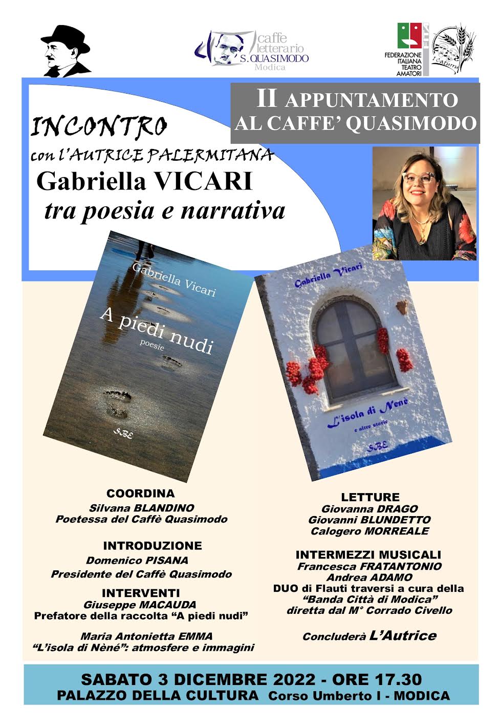 Il Caffè Letterario Quasimodo di Modica dedica una serata alla poetessa palermitana Gabriella Vicari