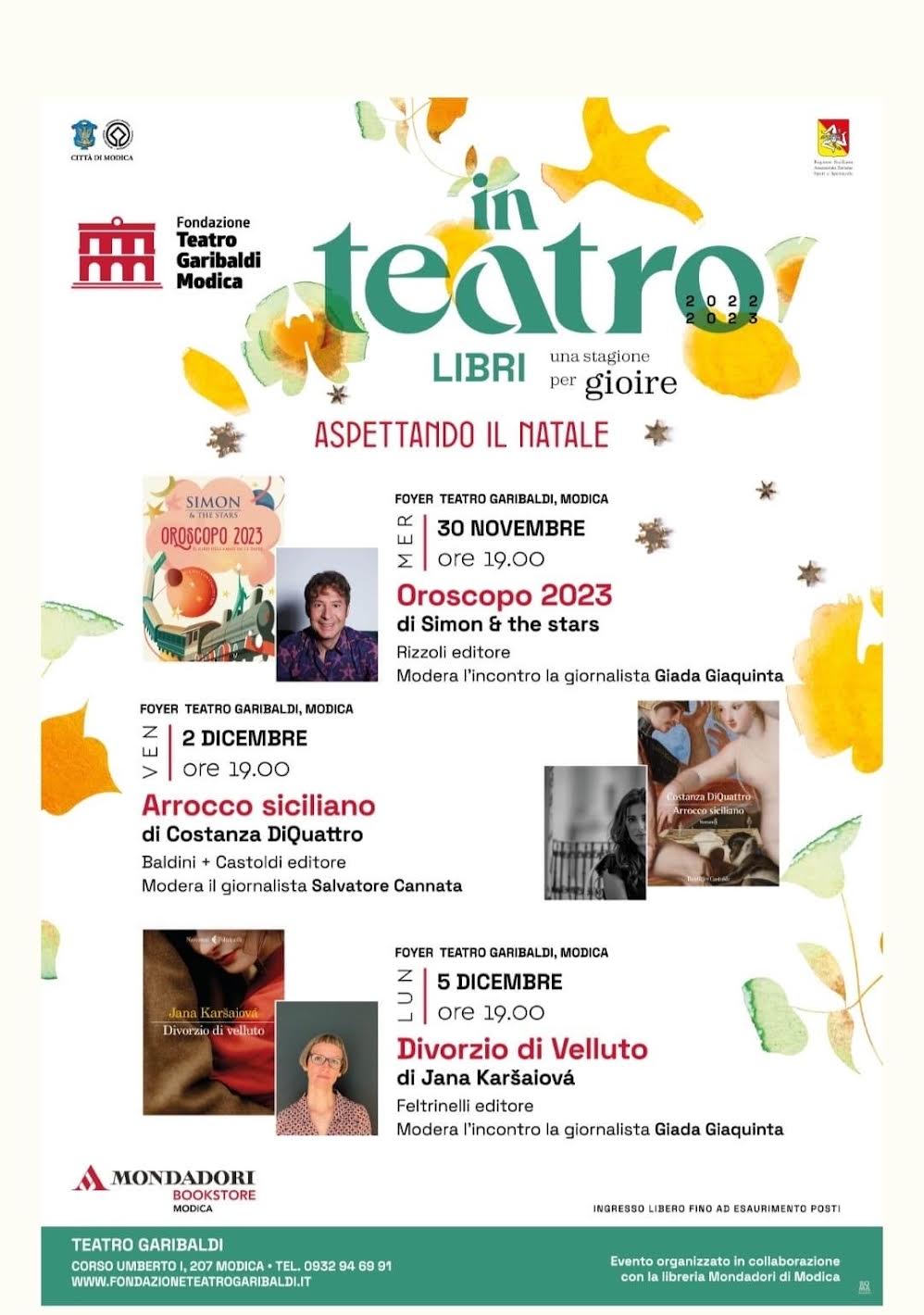 Modica, nuovi appuntamenti letterari nati dal sodalizio tra la Mondadori Bookstore e il Teatro Garibaldi
