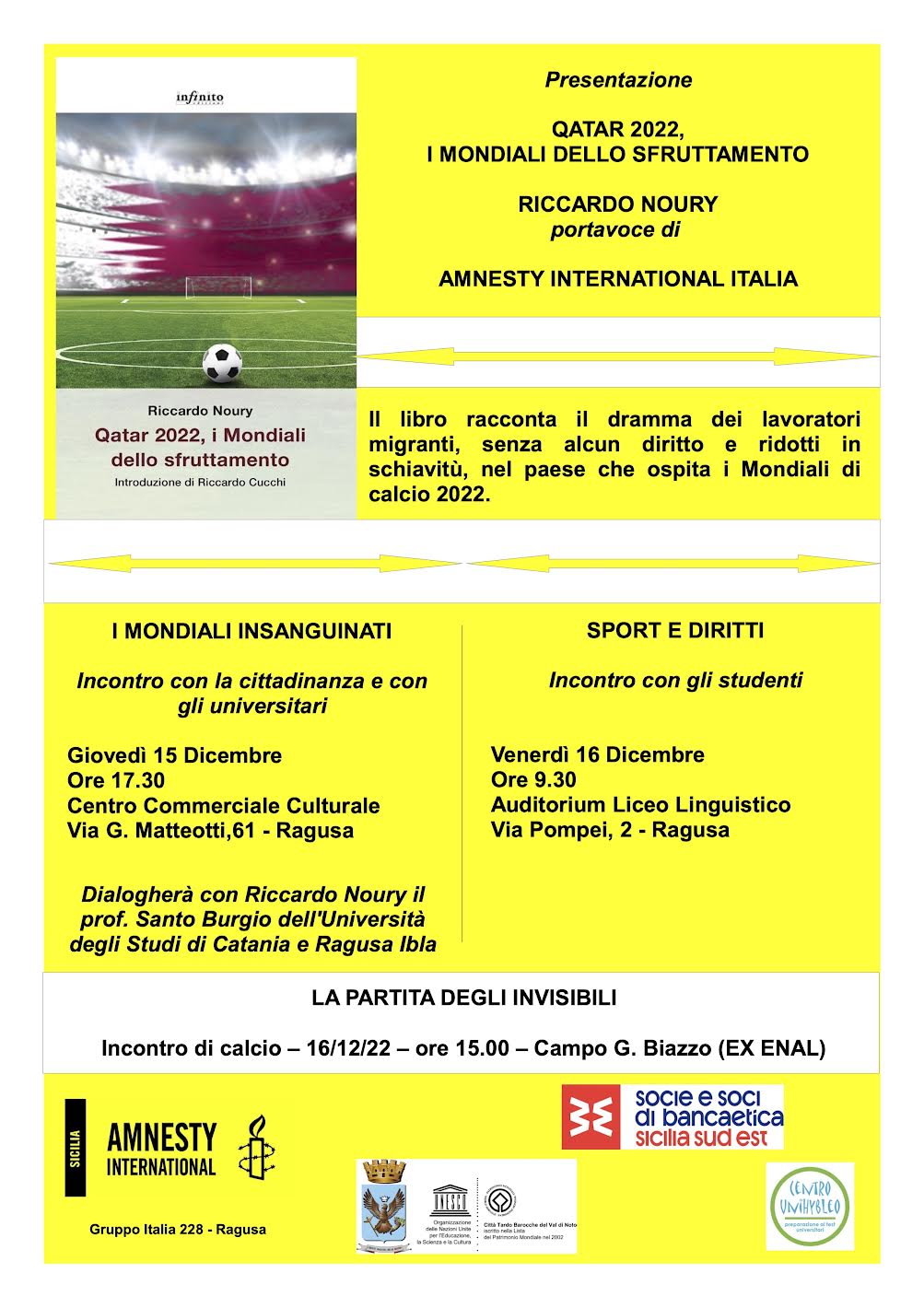 Ragusa, giovedì 15 Dicembre un’iniziativa di Amnesty International di denuncia dei ‘Mondiali dello sfruttamento’