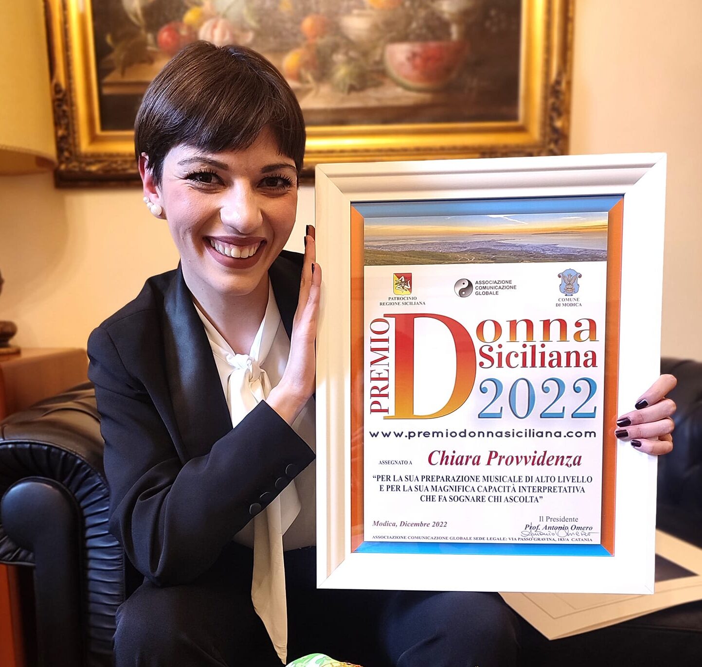 Modica: cerimonia a Palazzo San Domenico per Chiara Provvidenza. Ha ricevuto il riconoscimento ‘Donna Siciliana 2022’
