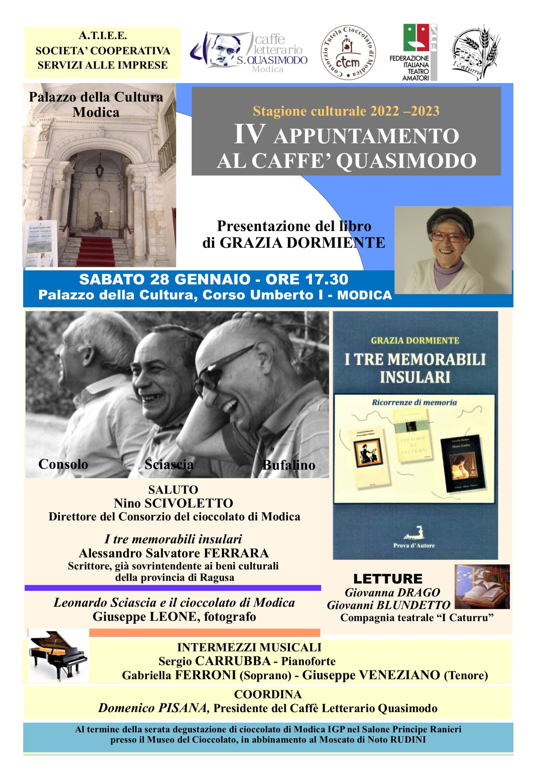 Al Caffè Quasimodo di Modica appuntamento con  “I tre memorabili  insulari” di Grazia Dormiente