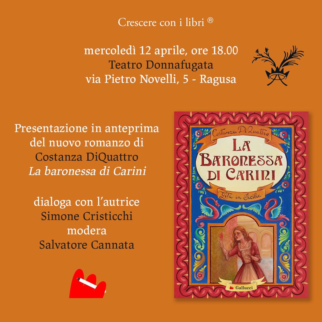 La scrittrice Costanza DiQuattro ed il cantautore Simone Cristicchi al teatro Donnafugata mercoledì 12 aprile