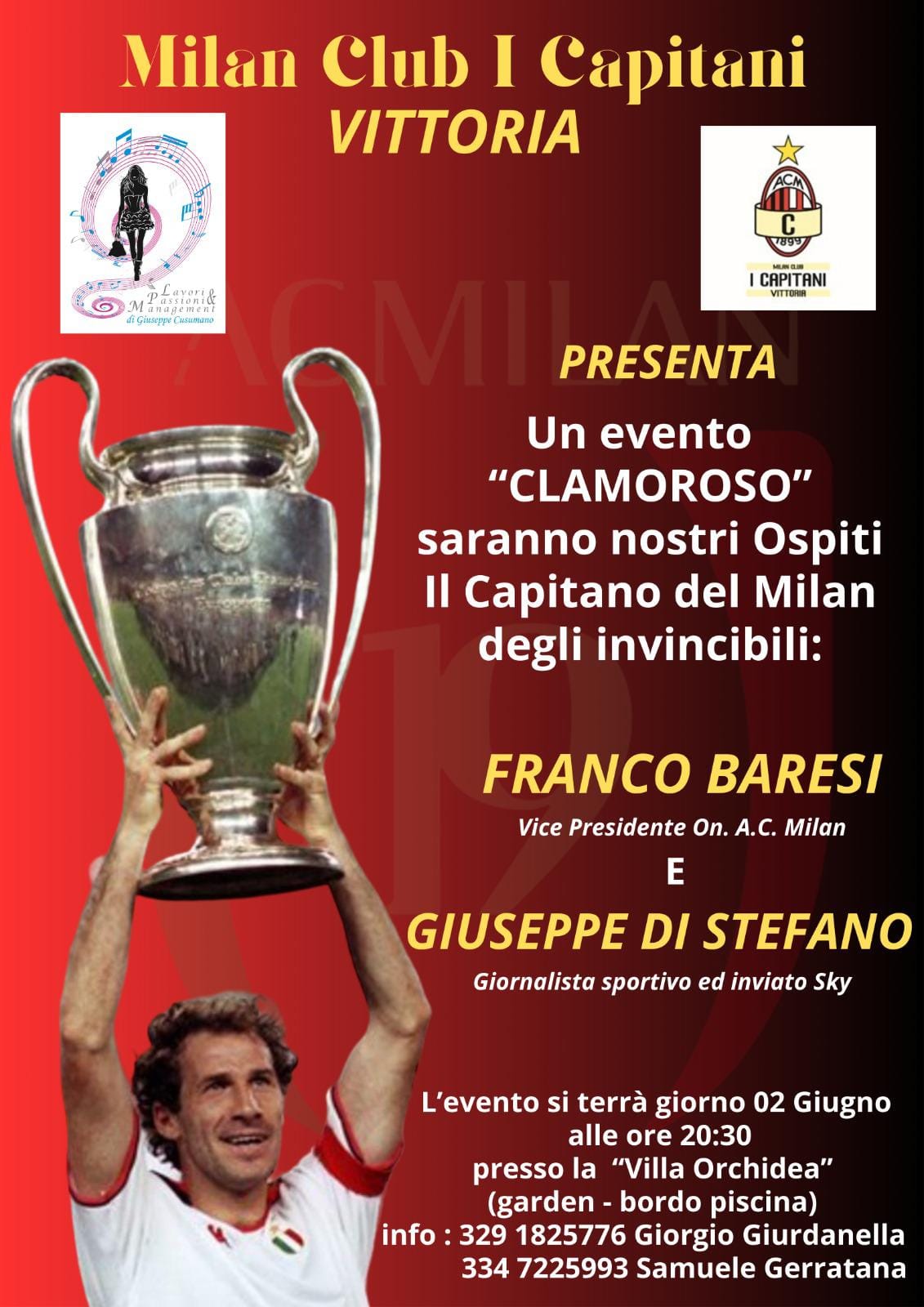 Il Milan Club “I Capitani” Vittoria il 2 giugno donerà 5 defibrillatori, alla consegna presenti Franco Baresi e Peppe Di Stefano