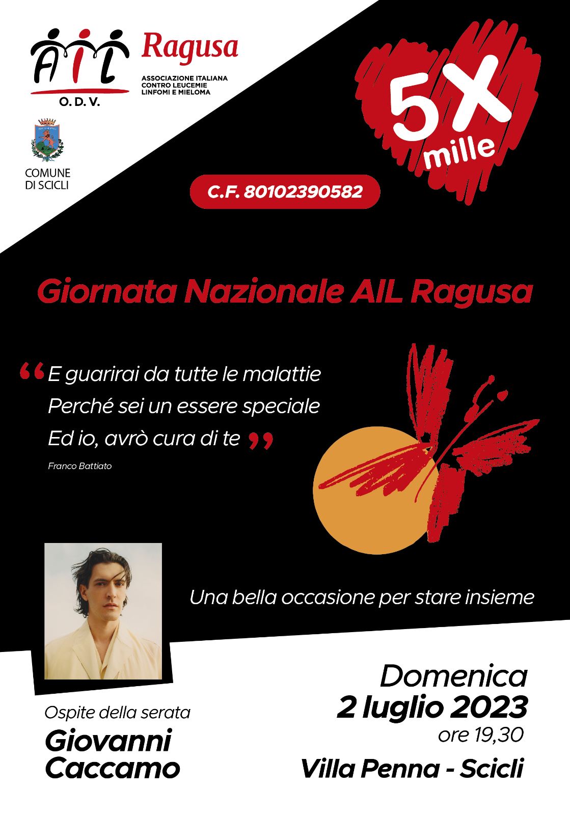 Giornata Nazionale Ail 2023. Giovanni Caccamo a fianco di Ail Ragusa
