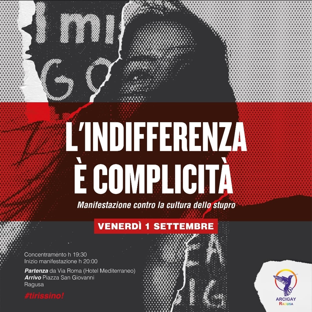 Arcigay Ragusa: venerdì 1 settembre manifestazione provinciale contro la cultura dello stupro