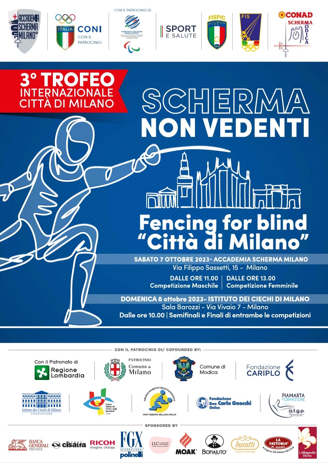 Al via la 3^ edizione del Trofeo Internazionale Città di Milano di Scherma non vedenti, in pedana anche la Scherma Modica
