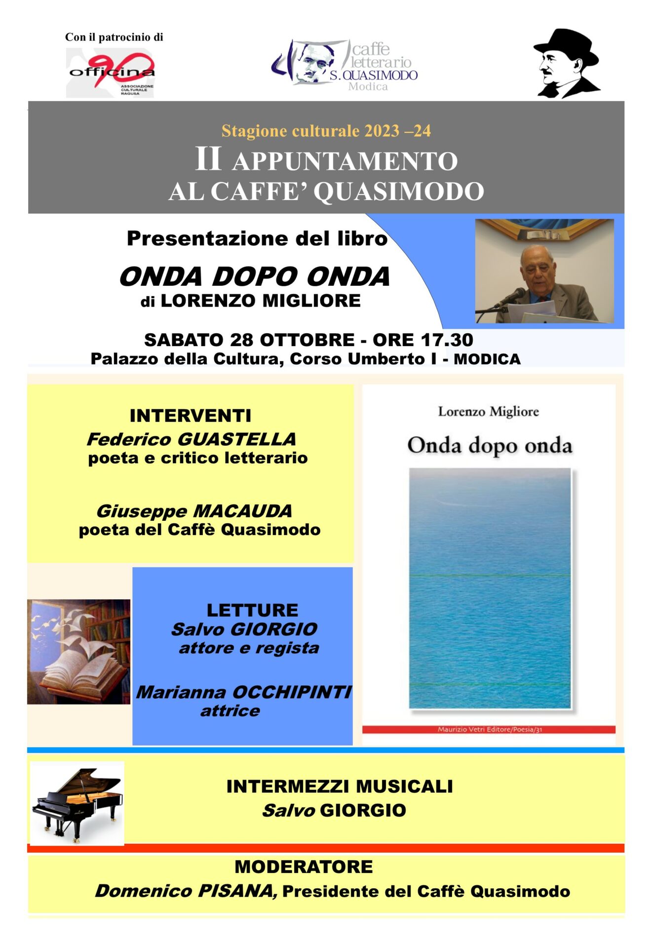 Modica: al Caffè letterario Quasimodo il poeta Lorenzo Migliore presenta “Onda dopo onda”