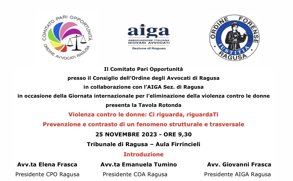 Ragusa: tavola rotonda contro la violenza voluta dal Comitato Pari Opportunità Ordine Forense