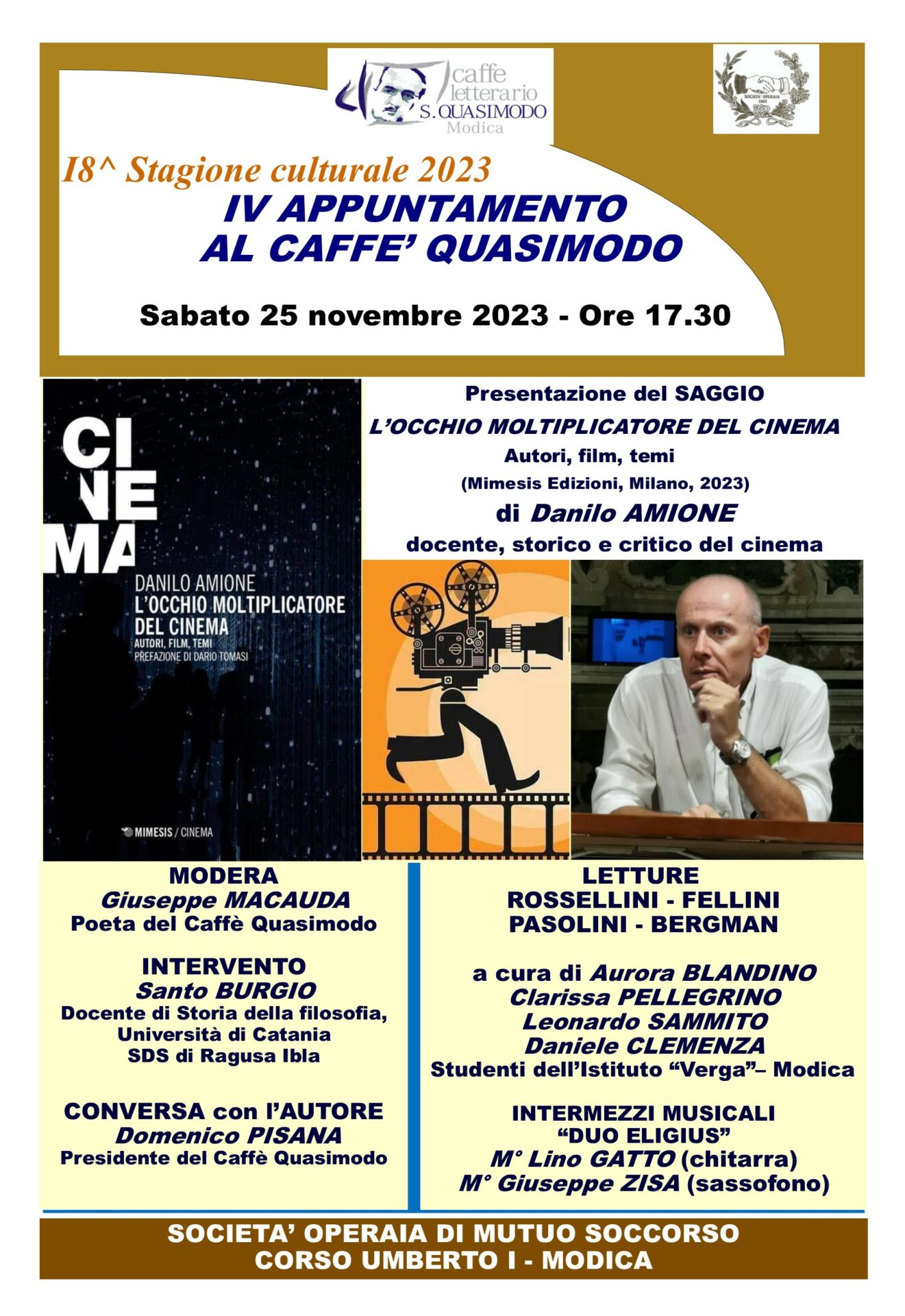Modica, il Caffè Letterario “Quasimodo” organizza una serata sul cinema con Danilo Amione
