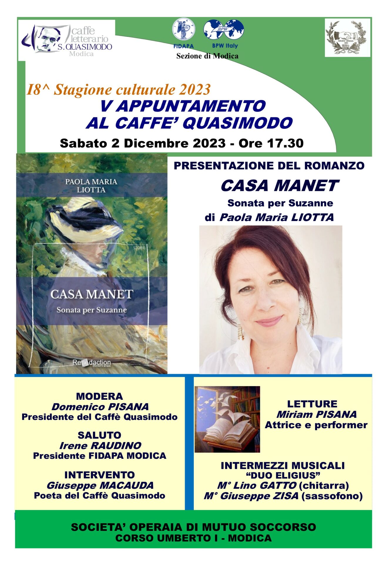 Modica: la scrittrice avolese Paola Liotta ospite del prossimo sabato letterario del Caffè Letterario Quasimodo