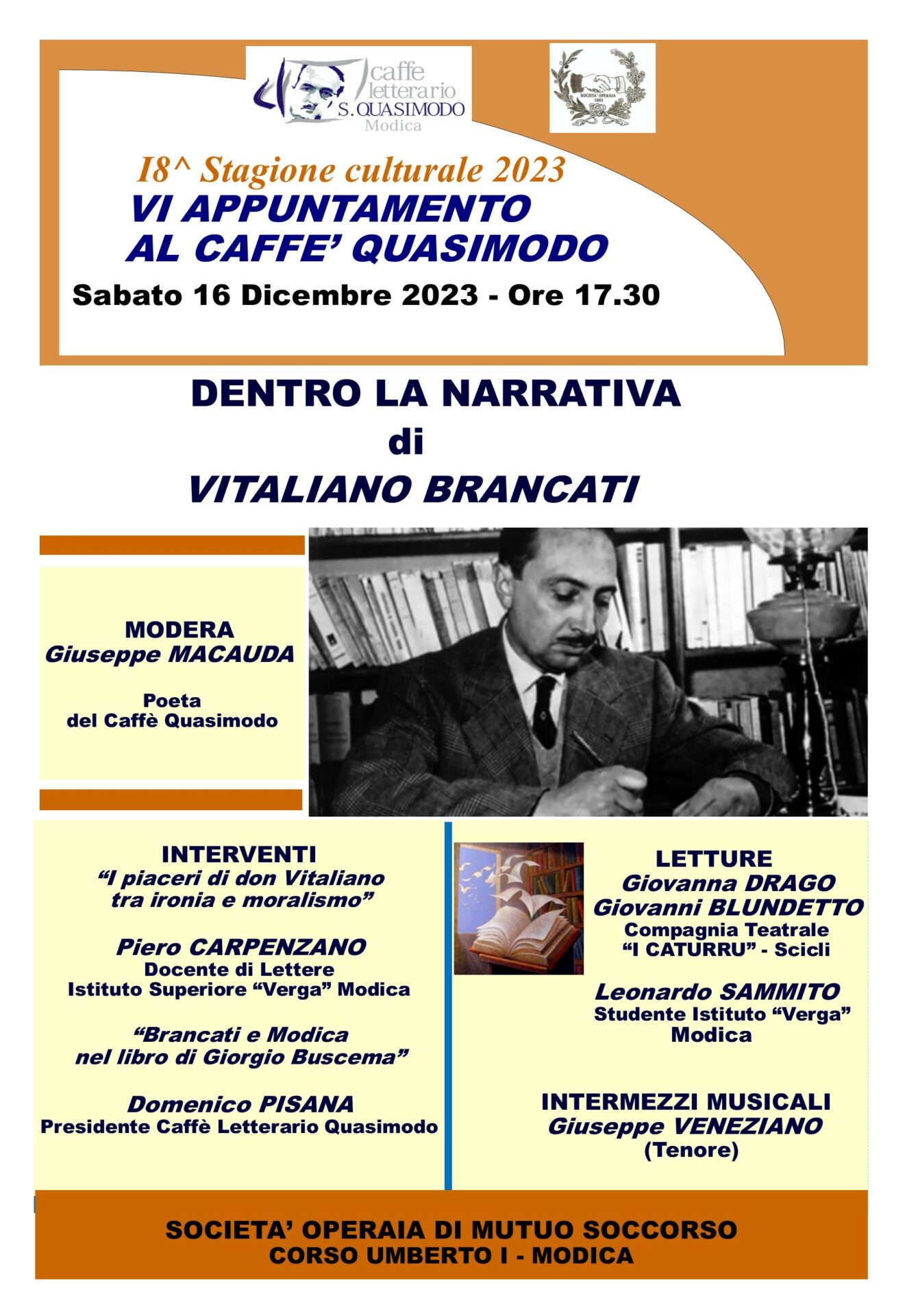 Il Caffè Letterario Quasimodo di Modica dedica una serata  a Vitaliano Brancati, autore della “trilogia del gallismo”