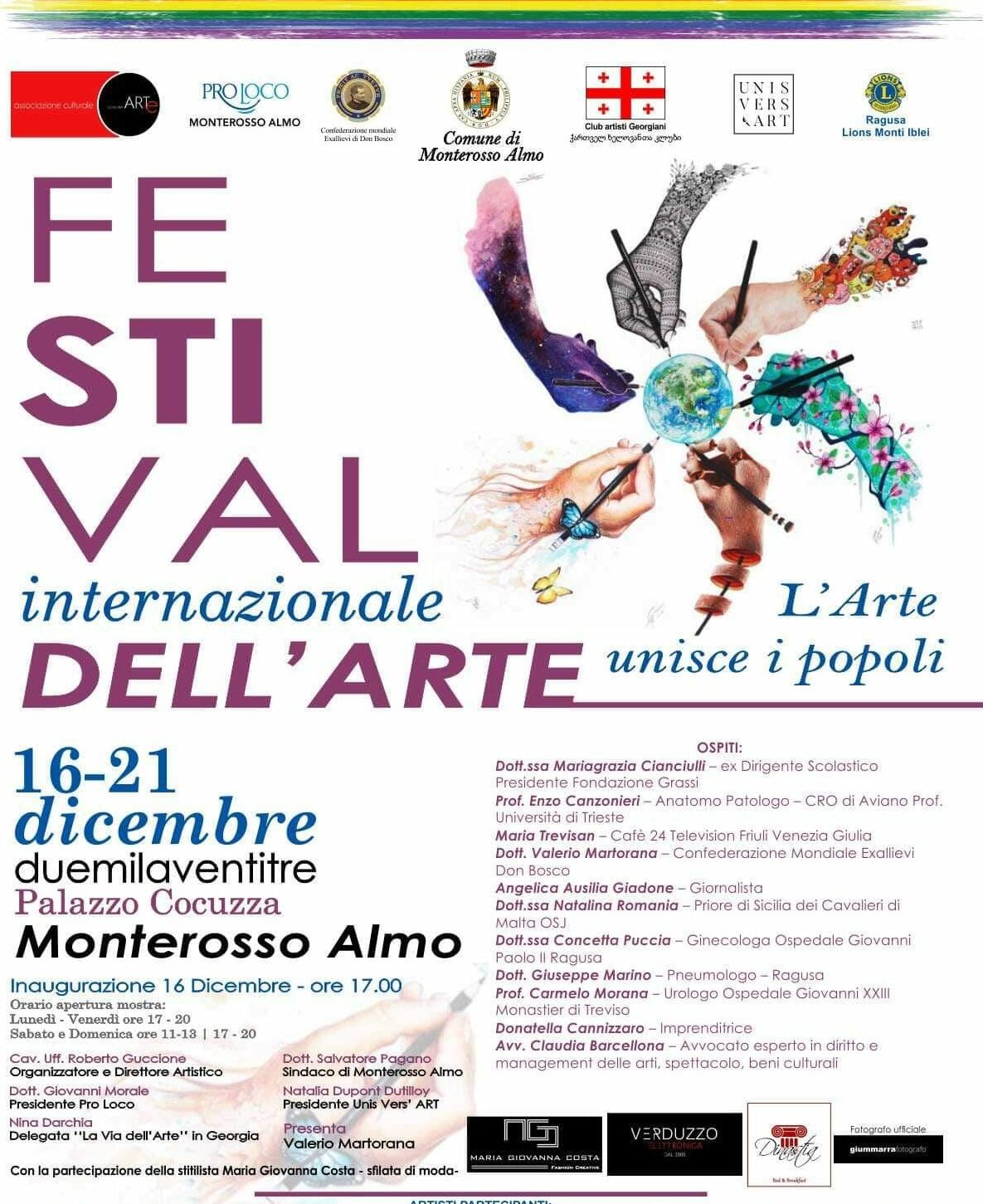 Monterosso: a Palazzo Cocuzza dal 16 al 21 dicembre il festival internazionale “L’arte unisce i popoli”