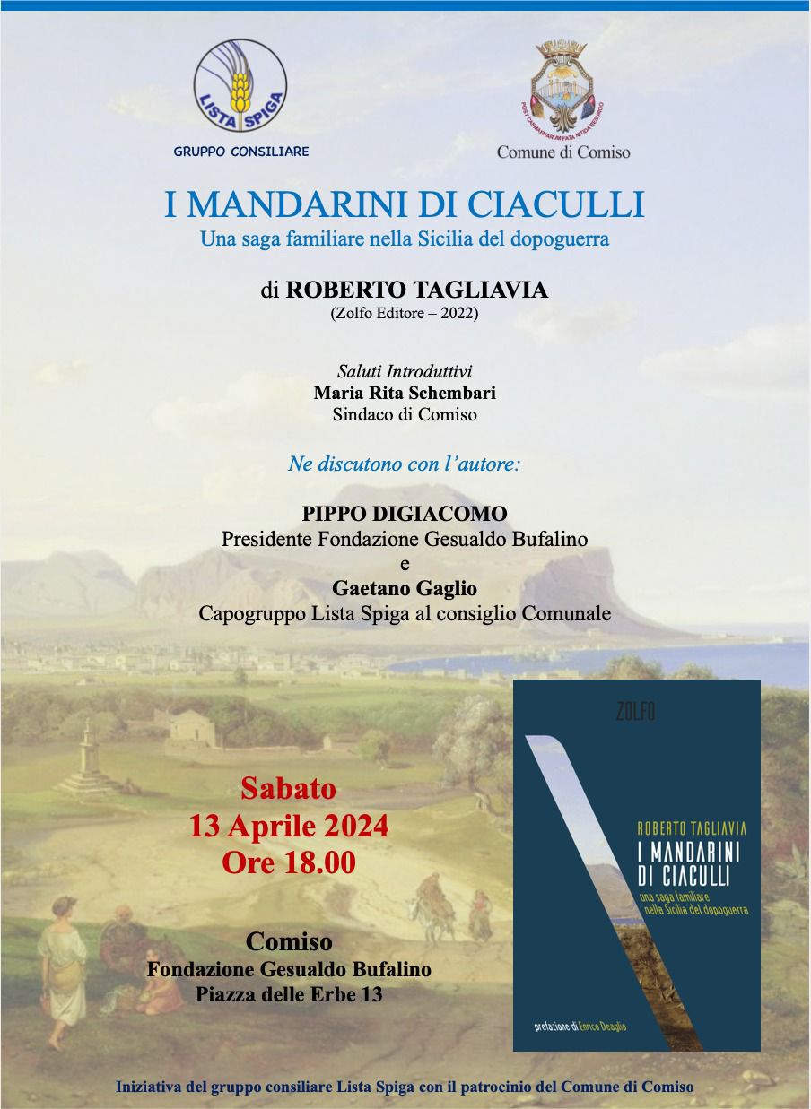 “I mandarini di ciaculli” l’ultimo libro di Roberto Taglivia sarà presentato sabato a Comiso