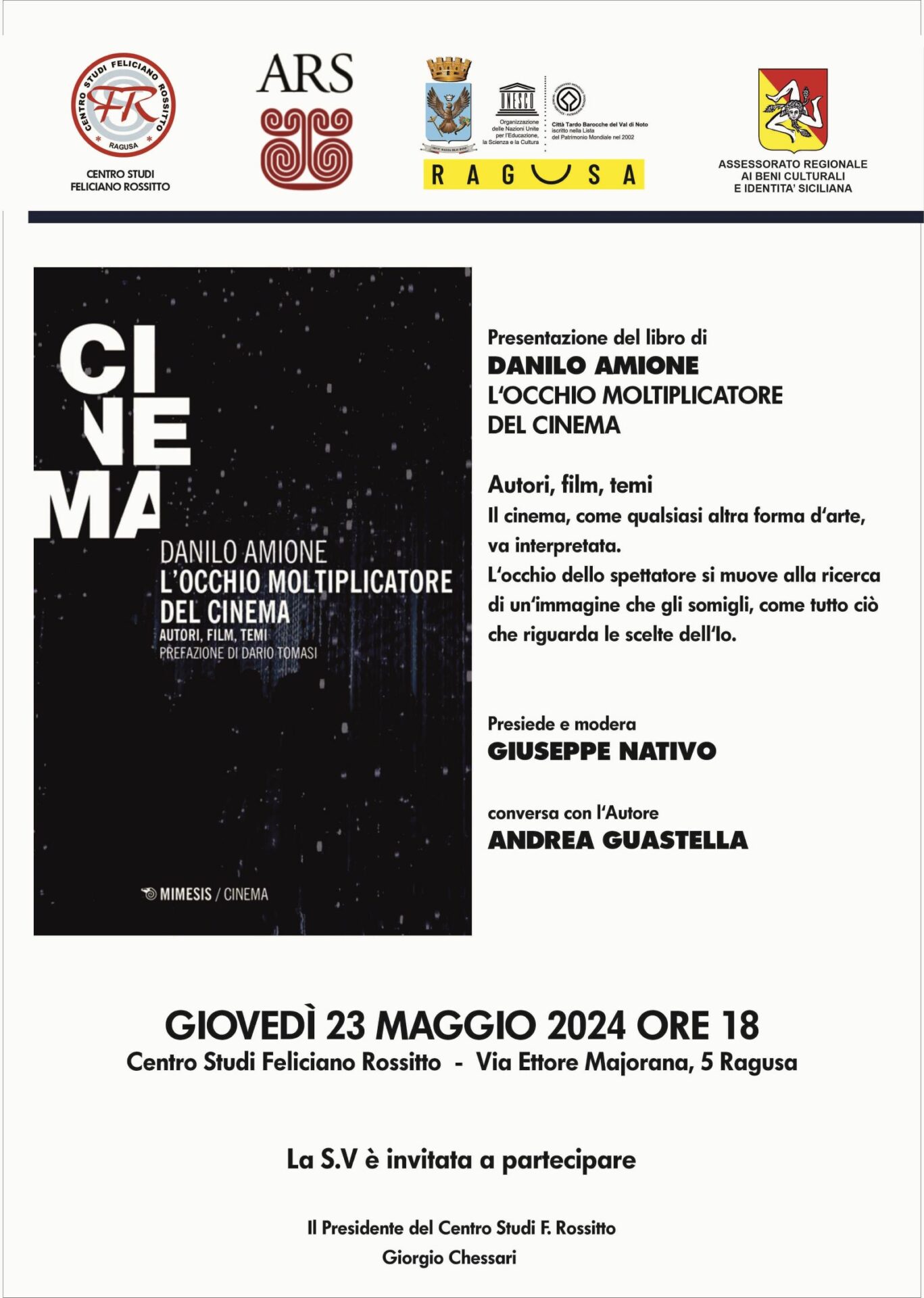 “L’occhio moltiplicatore del cinema” sarà presentato al centro studi Rossitto di Ragusa