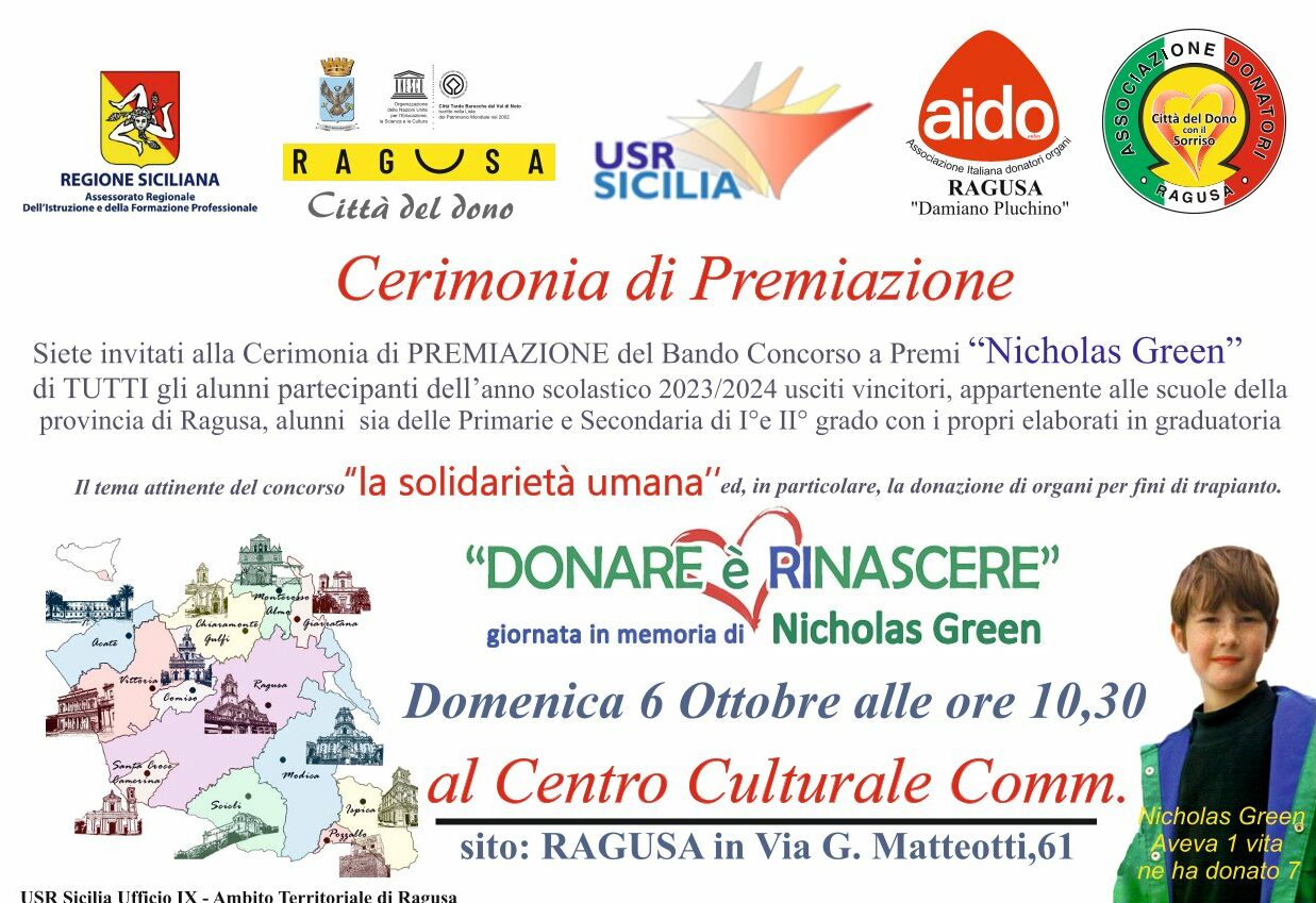 A Ragusa il 6 ottobre la premiazione del concorso “Nicholas Green 2024”