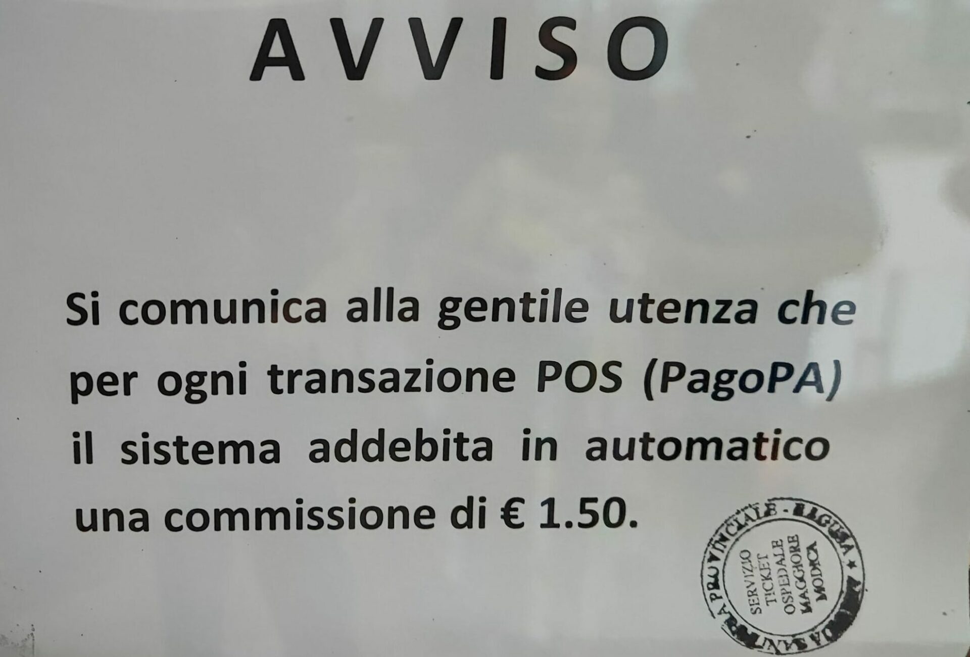 Ragusa, all’Asp di Ragusa si paga la commissione di 1,50 € per pagare il ticket con il Pos E’ legale?