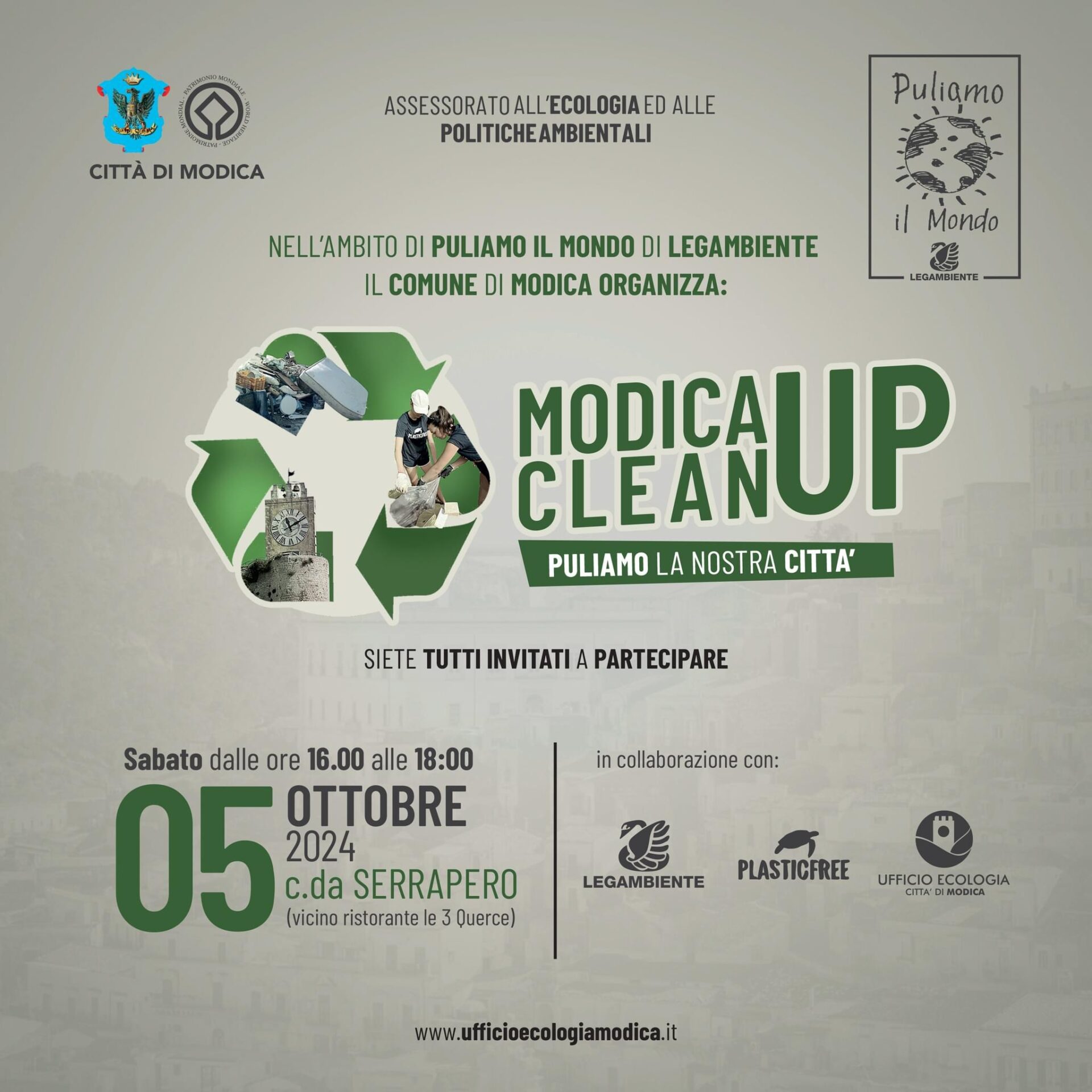 A Modica, sabato 5 ottobre arriva Clean Up: un nuovo appuntamento per pulire la città