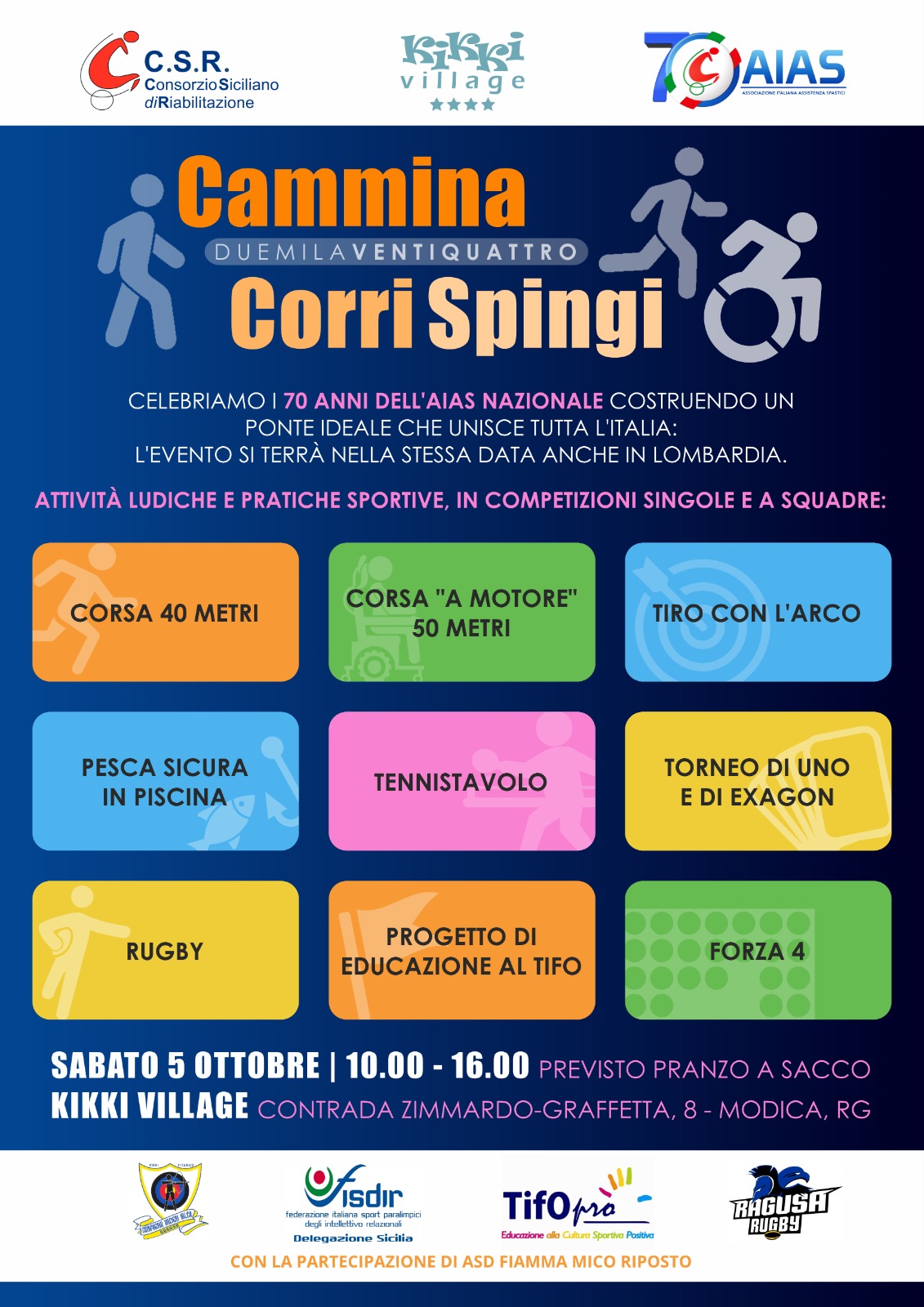 Sabato al “Kikki Village” l’evento “Cammina, Corri, Spingi” per festeggiare i 70 anni dell’AIAS