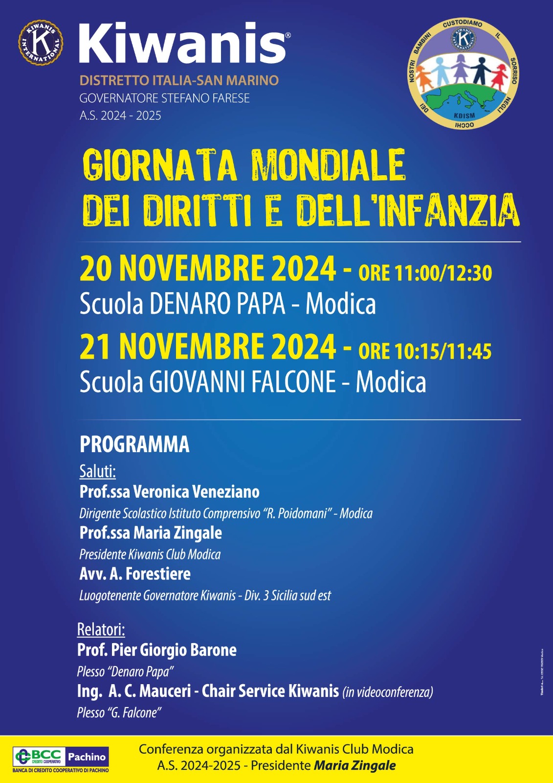 Le iniziative del Kiwanis club di Modica per la giornata mondiale per i diritti dell’infanzia