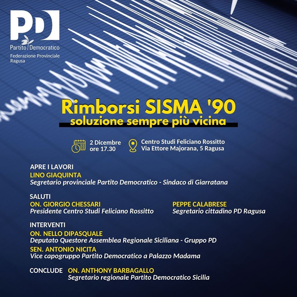 Conferenza “Rimborsi SISMA ’90”, oggi pomeriggio al Feliciano Rossitto di Ragusa