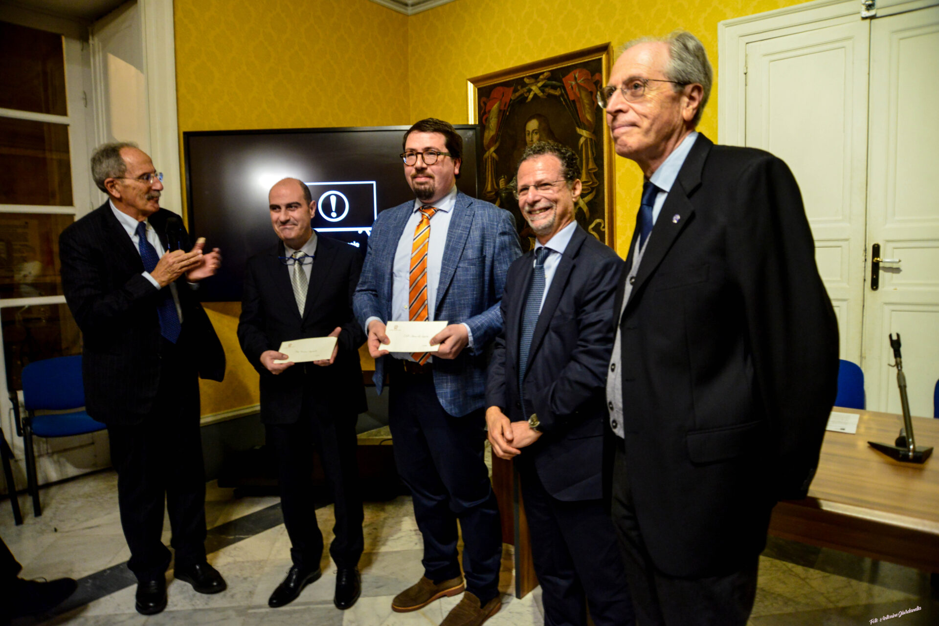 Il premio di Fisica Grimaldi consegnato ai prof.ri Francesco Cappuzzello e Marco La Cognata