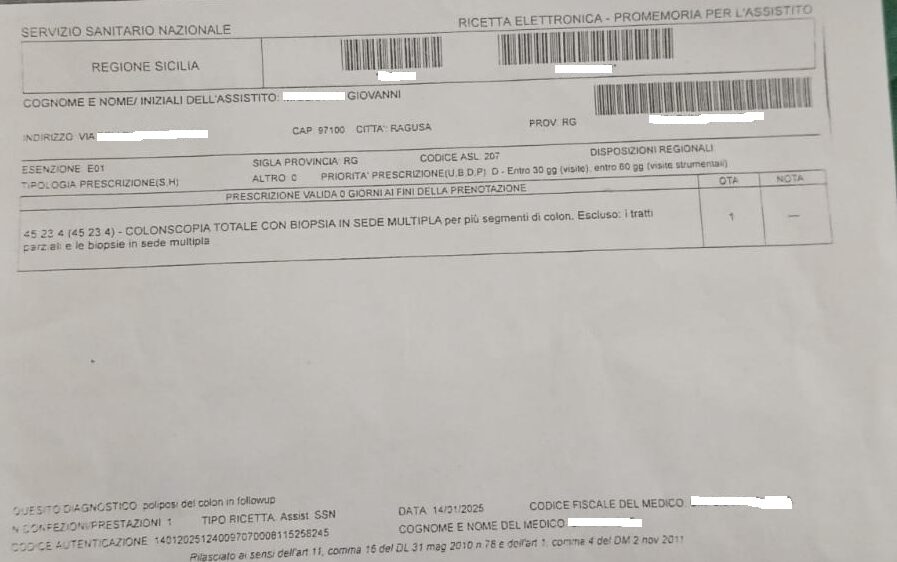 A Ragusa la colonscopia un privilegio per pochi: l’Odissea del signor Giovanni vittima della sanità