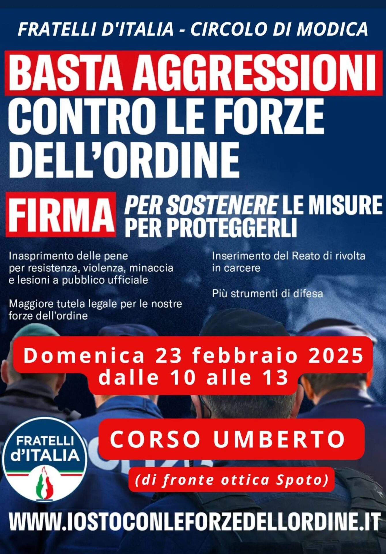 Modica. Fratelli d’Italia: “Basta aggressioni contro le forze dell’ordine”. Firma anche tu!