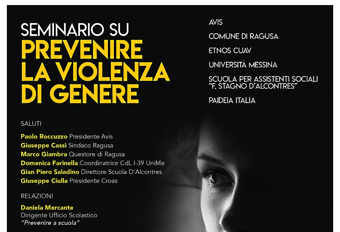 “Prevenire la violenza di genere”: seminario a Ragusa il prossimo 21 febbraio