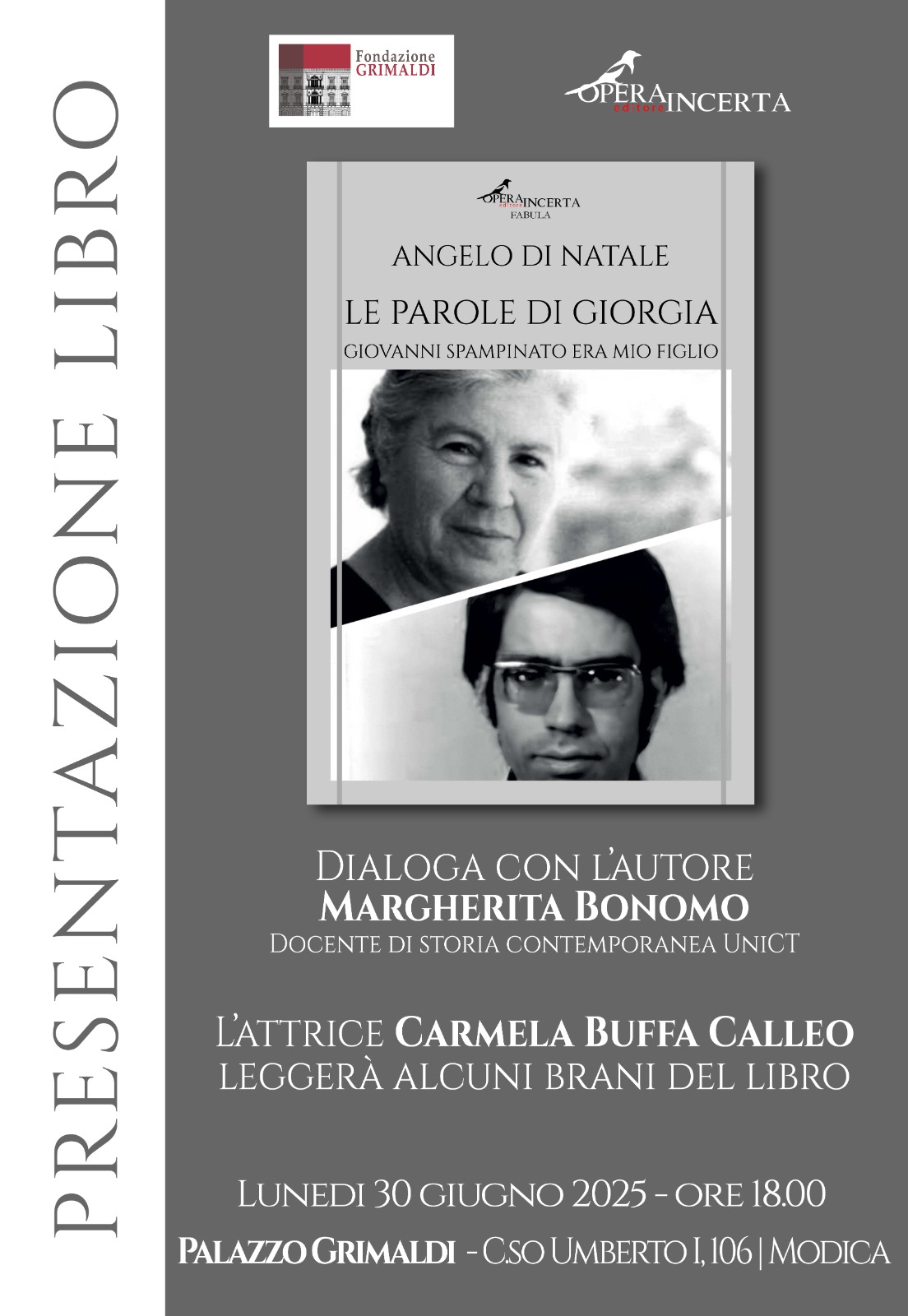 Modica, si presenta oggi il testo teatrale di Angelo Di Natale: “Le parole di Giorgia”