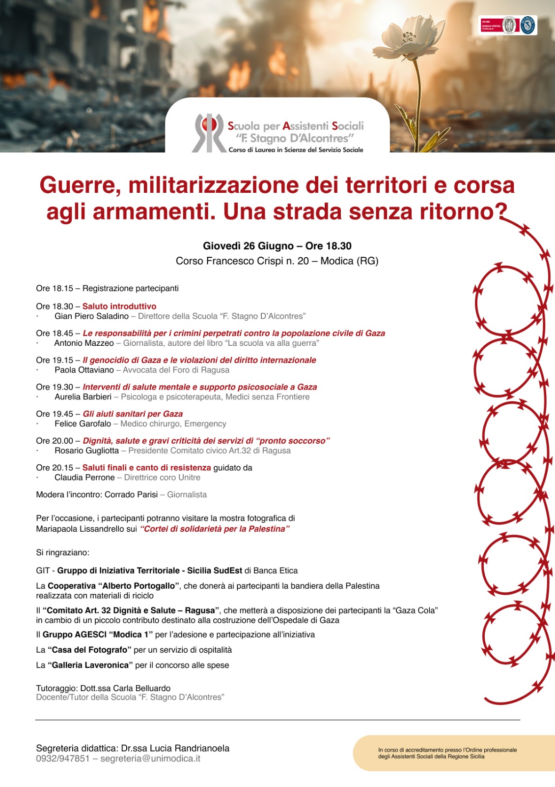 Guerre, militarizzazione dei territori e corsa agli armamenti, seminario a Modica il 26 giugno
