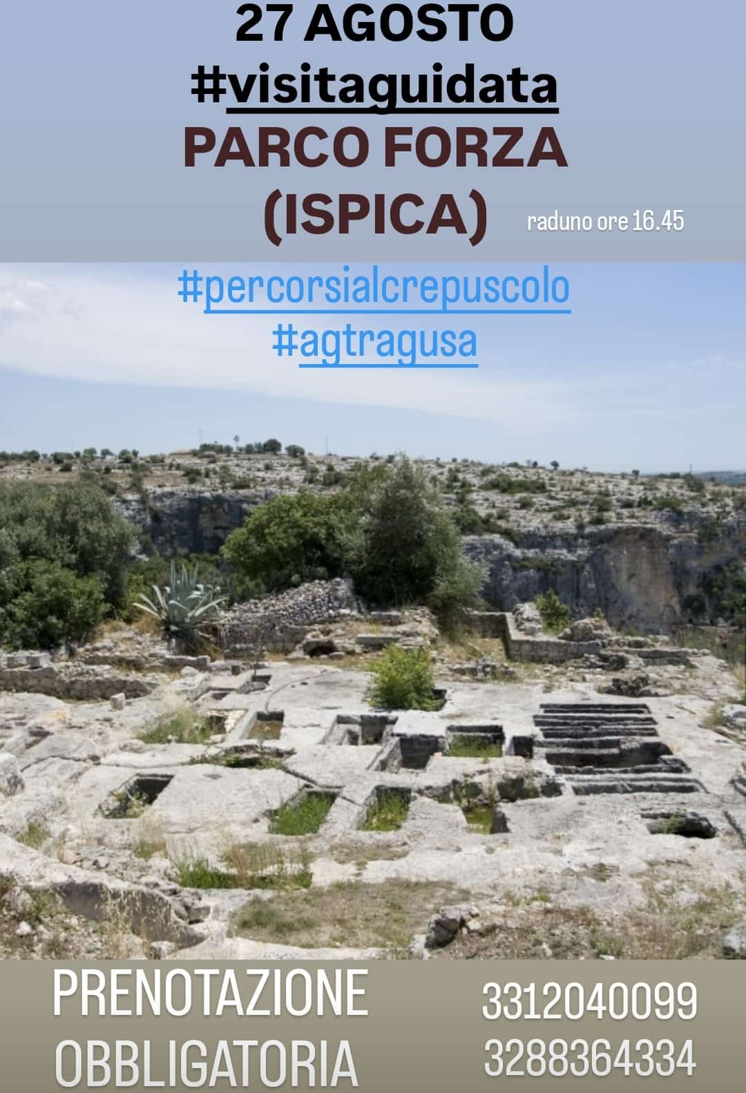 Ispica, Parco Forza: il 27 ultimo appuntamento con l’iniziativa dei “Percorsi al Crepuscolo 2025”