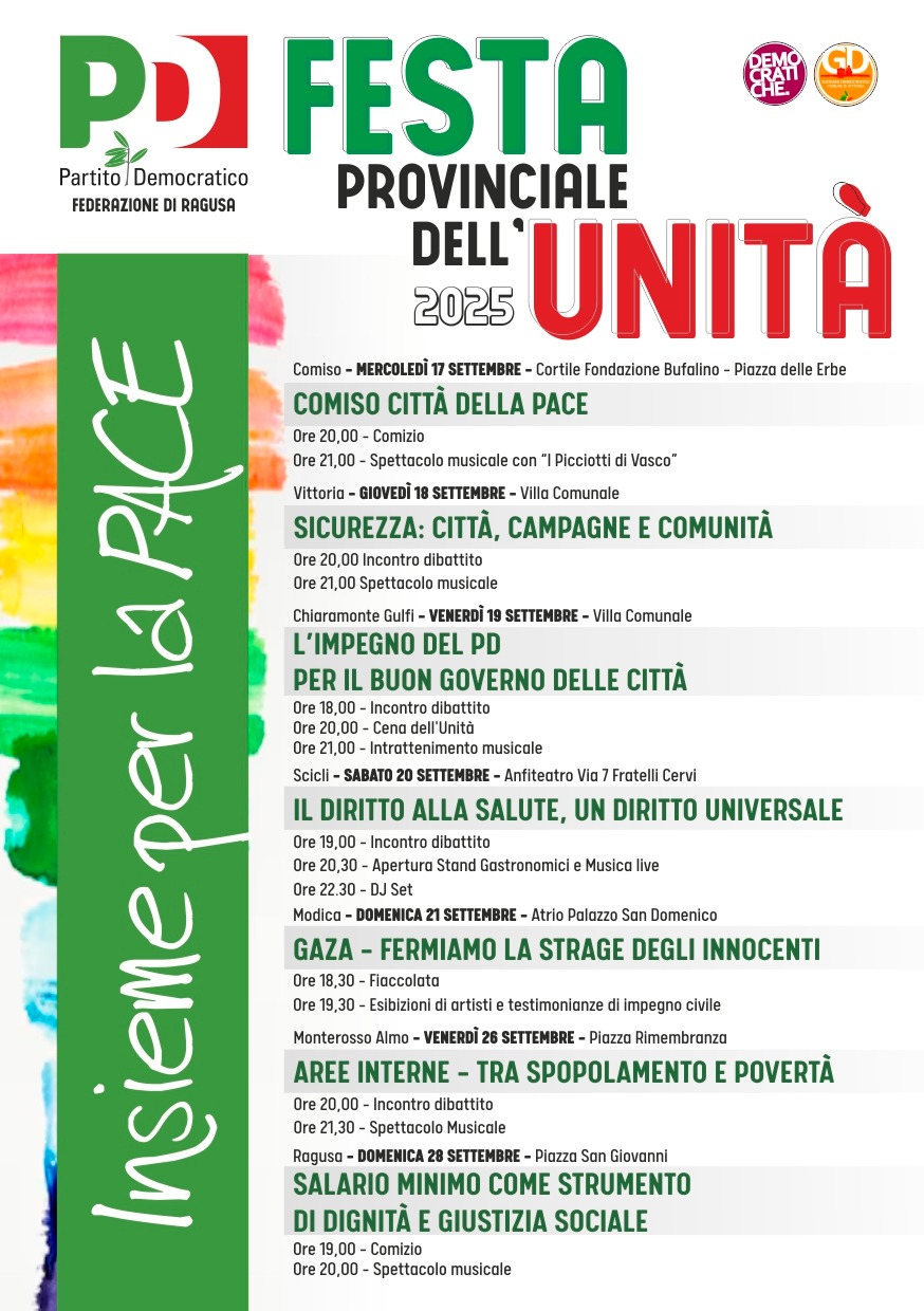 Festa dell’Unità in provincia di Ragusa: dal 17  in programma 7 appuntamenti