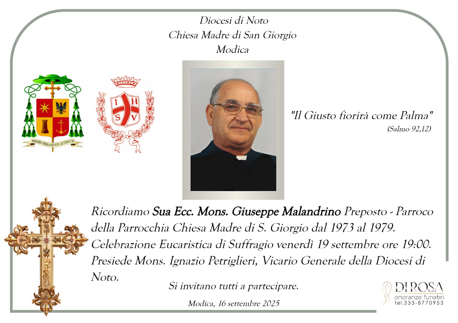 La comunità di San Giorgio ricorda Mons. Giuseppe Malandrino, vescovo emerito di Noto