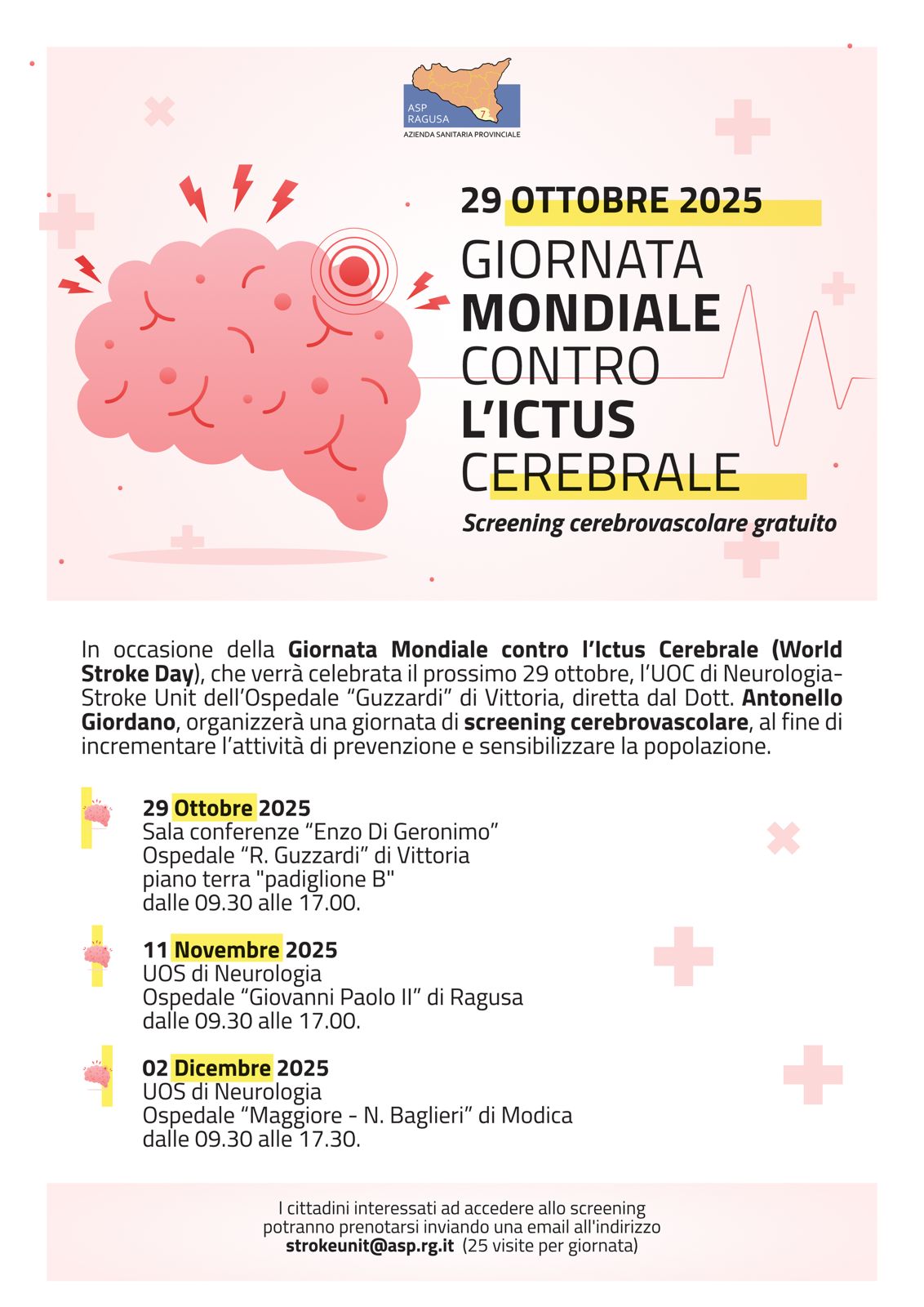 Giornata mondiale contro l’ictus: screening gratuito a Vittoria, Ragusa e Modica
