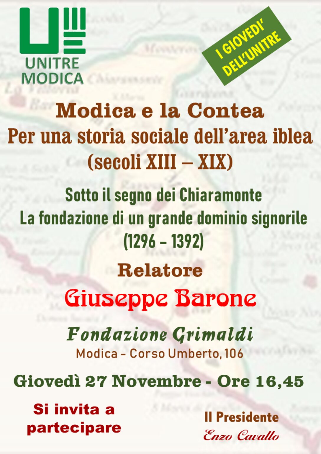 Unitre Modica, cominciano le lezioni sulla storia della Contea