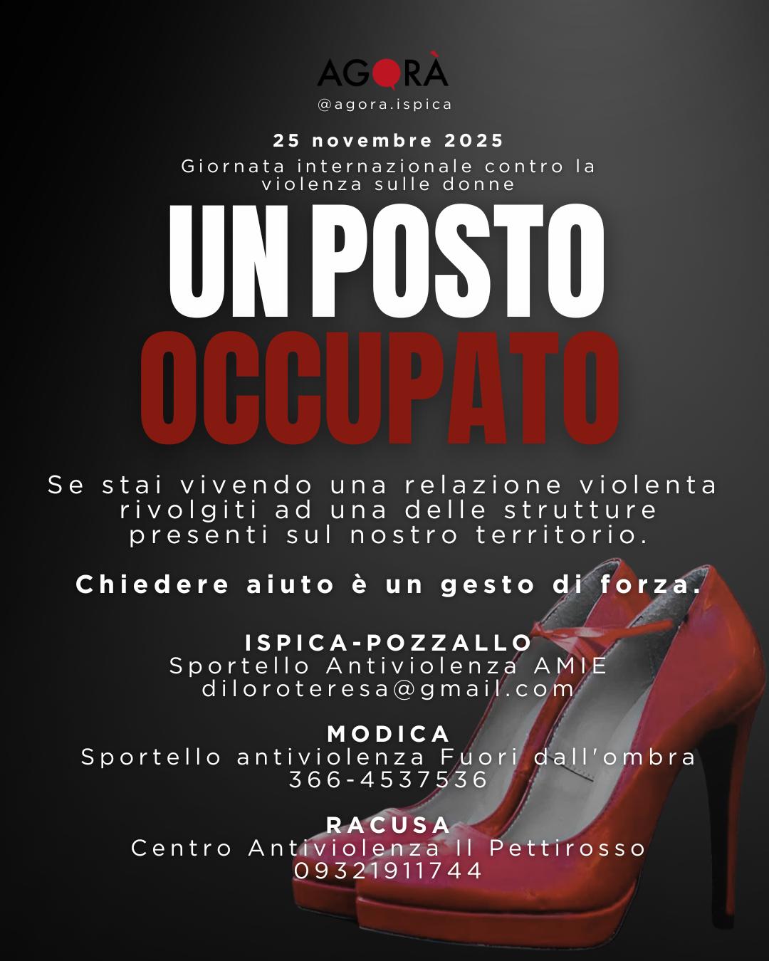 Ispica, “Un posto occupato”: l’iniziativa di Agorà contro la violenza sulle donne