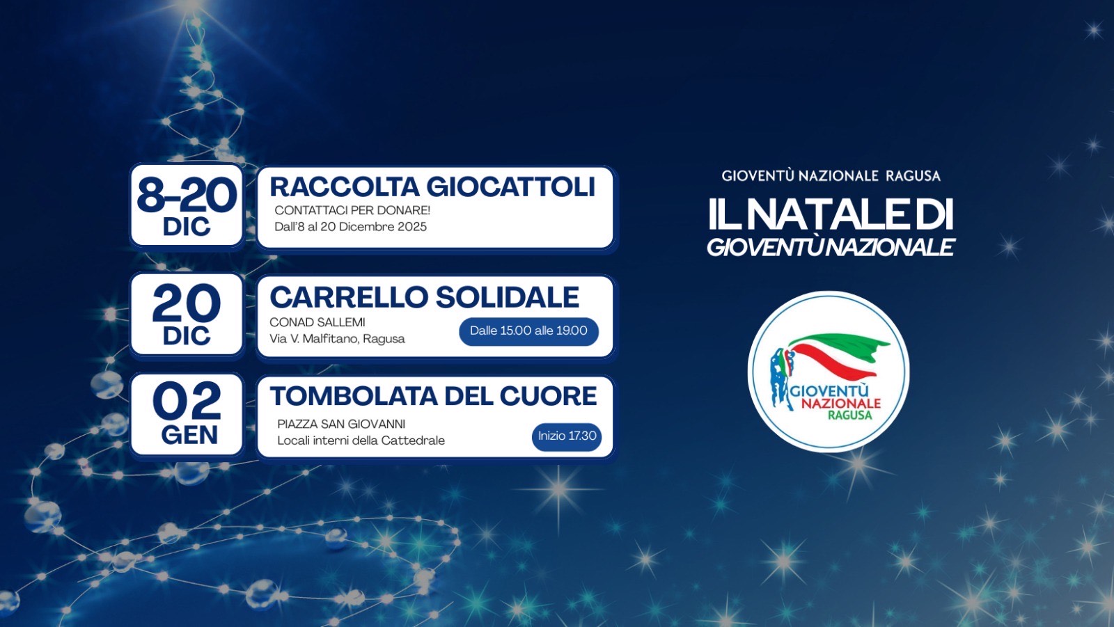 Ragusa, il programma di Natale della Gioventù Nazionale per essere vicini alla comunità