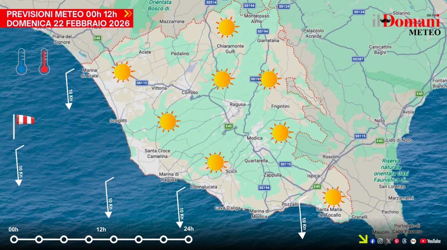 Previsioni meteo di domenica 22 febbraio in Provincia di Ragusa