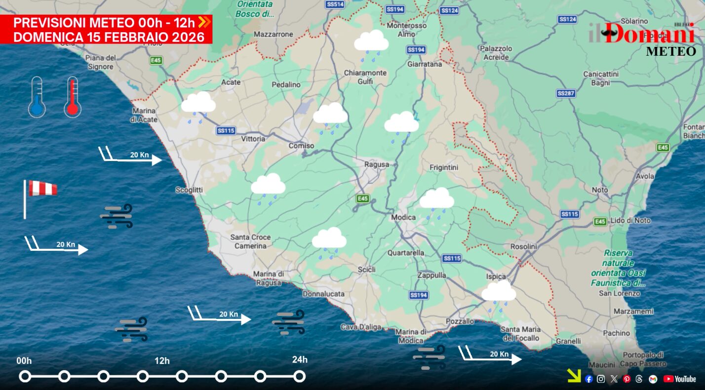 Previsioni meteo domenica 15 febbraio in Provincia di Ragusa (Video)