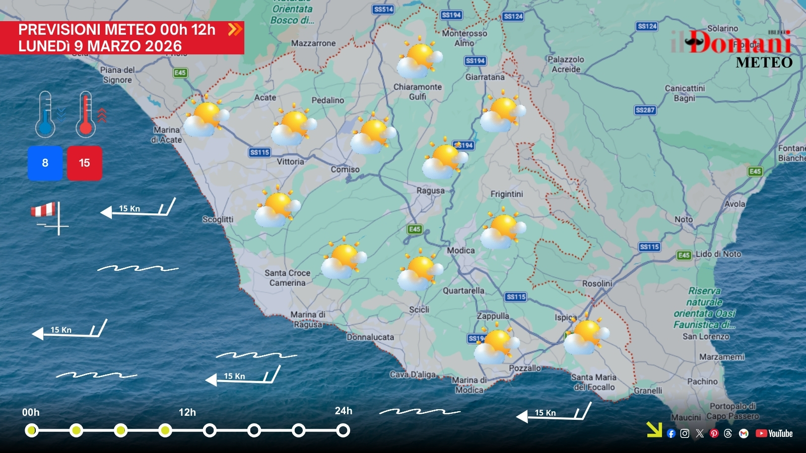 Previsioni del tempo per lunedì 9 marzo in Provincia di Ragusa