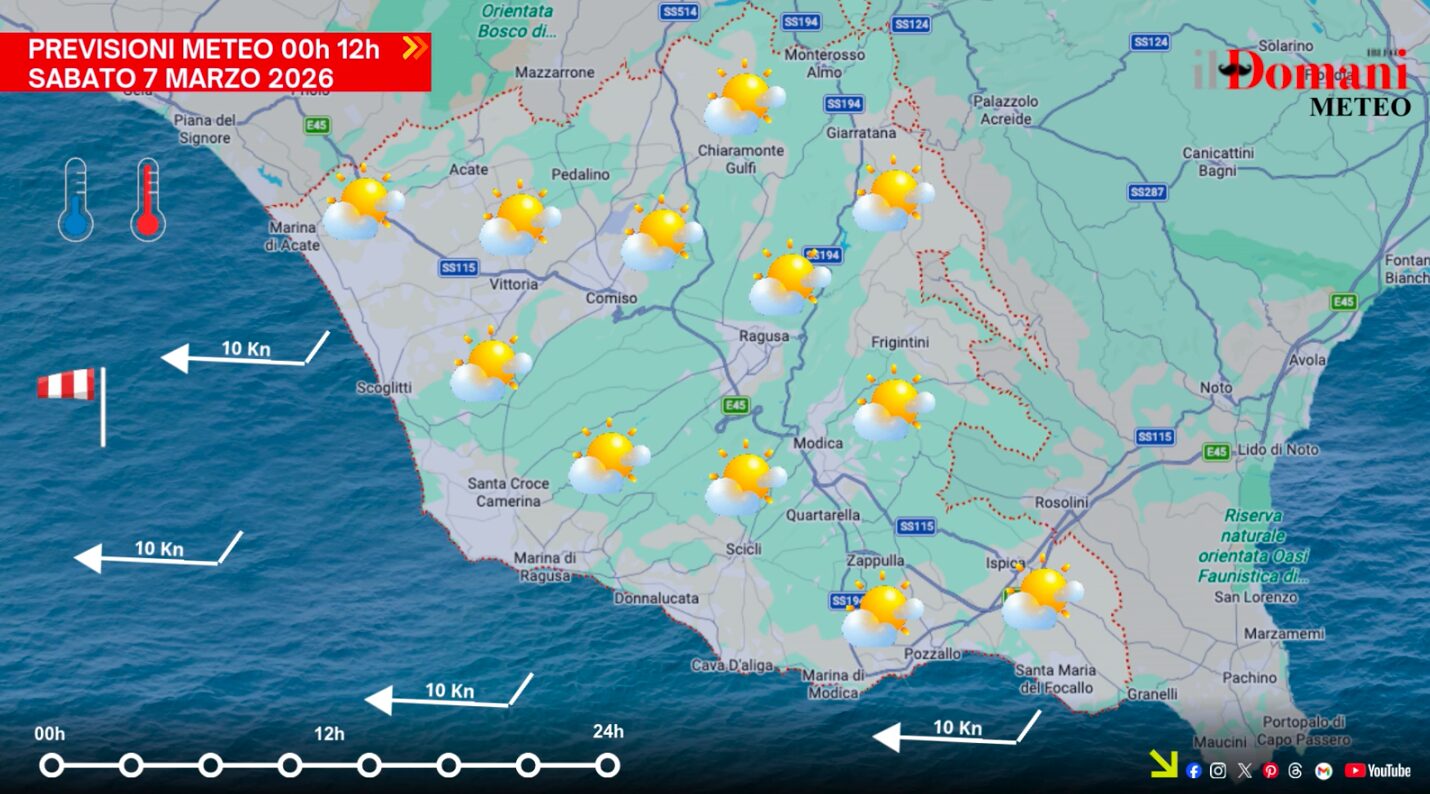 Previsioni meteo per sabato 7 marzo, in provincia di Ragusa: nubi sparse e clima mite
