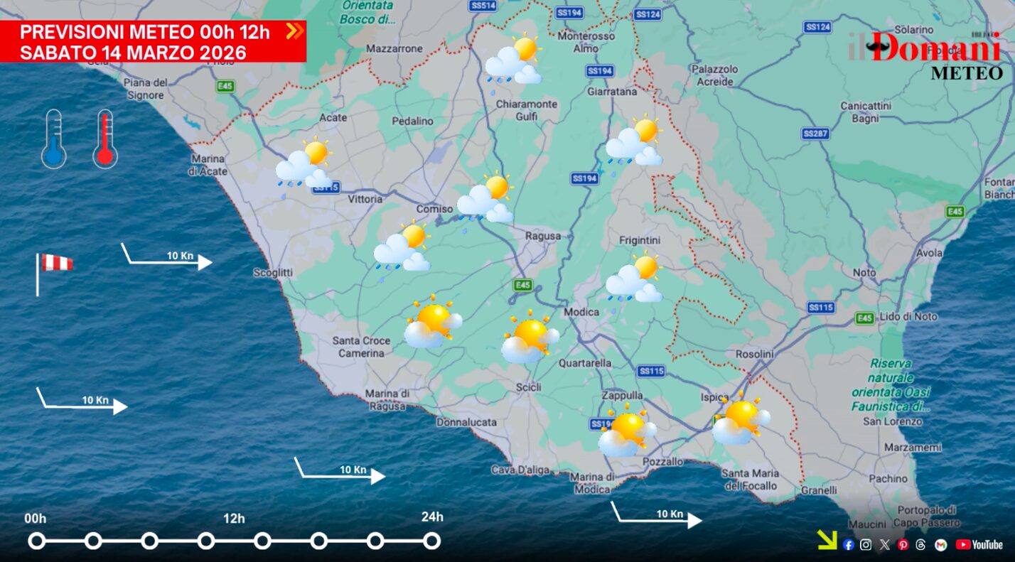 Previsioni meteo sabato 14 marzo in Provincia di Ragusa