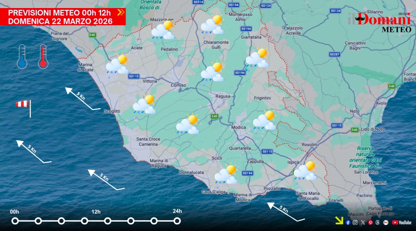 Il meteo di domenica 22 marzo in Provincia di Ragusa: nubi in transito e clima fresco