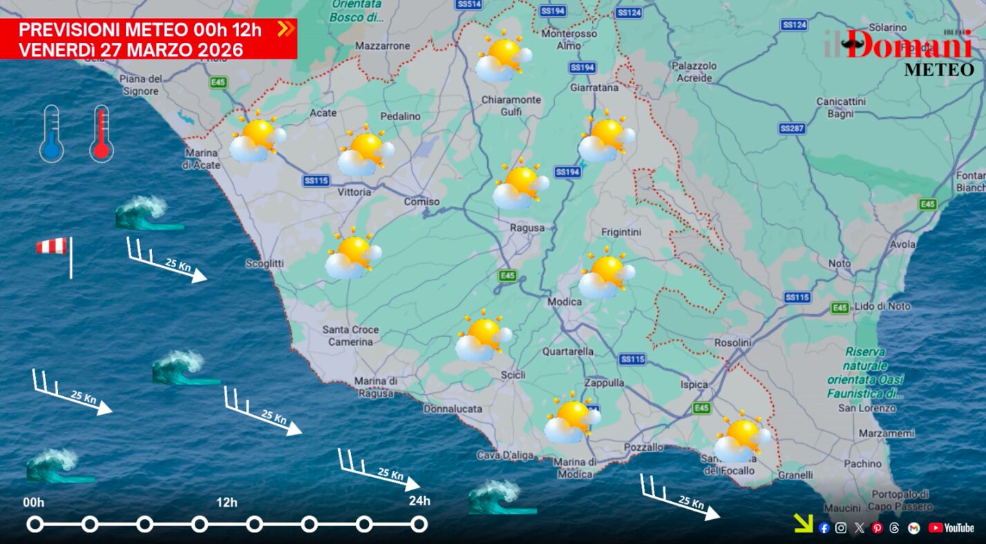 Previsioni meteo di venerdì 27 marzo in Provincia di Ragusa: cielo poco nuvoloso e clima fresco