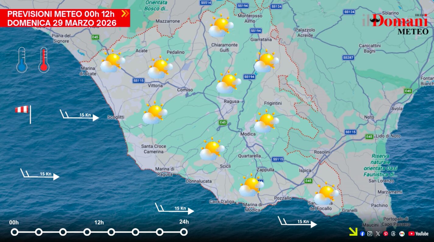 Il meteo di domenica 29 marzo in Provincia di Ragusa: nuvolosità in aumento e clima fresco